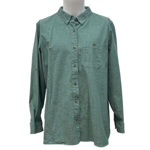LL Bean Sunwashed Shirt 1X Green Button Down‎ Cotton Stretch